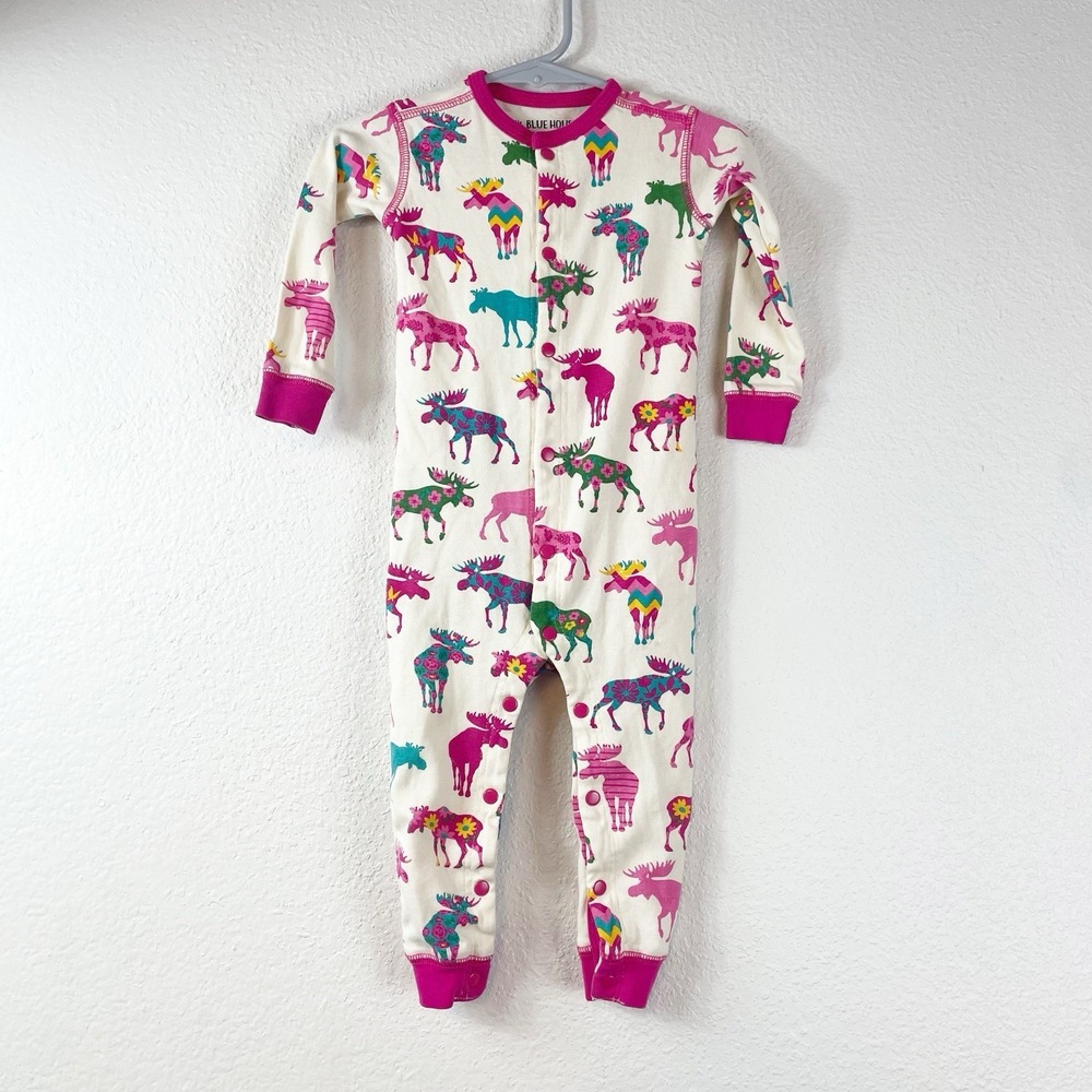Little Blue House Pajamas Baby Girls 18-24M Pink Moose One Piece Cotton Footed